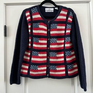 Marisa Christina Hand Knit American Flag Cardigan Sweater – Patriotic– Size S